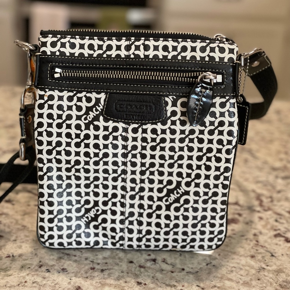Coach crossbody black and white purse